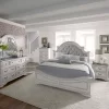 King Uph Bed, Dresser & Mirror, Chest, Night Stand